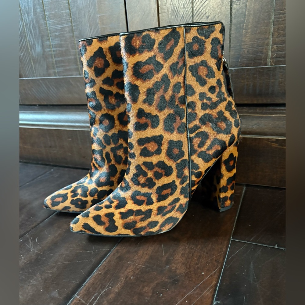Steve Madden Leopard Print Mohair Heeled Ankle Boots